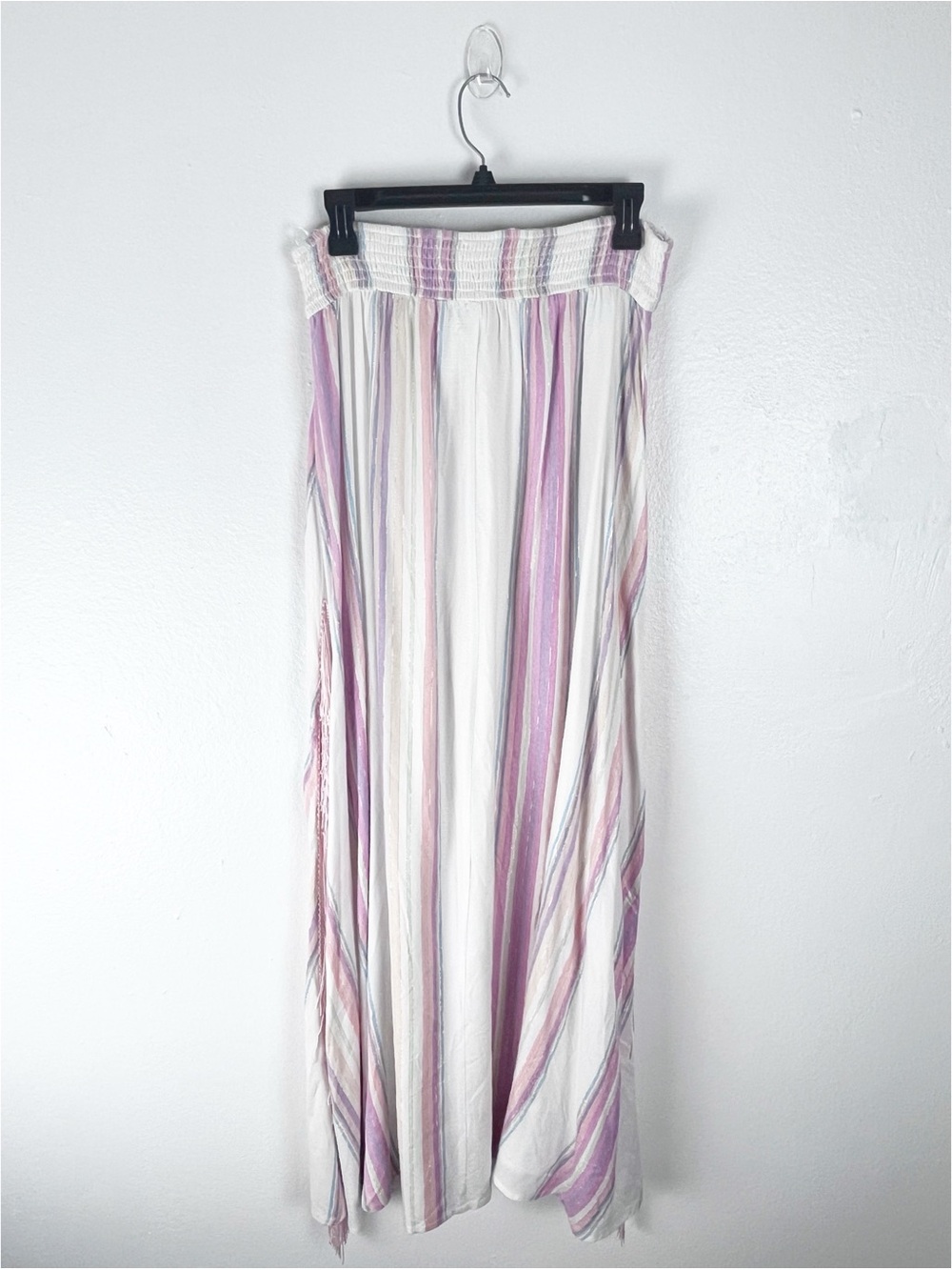 JUDITH MARCH Striped Long Fringe Side Trim High Splits Maxi Skirt Medium Boho
